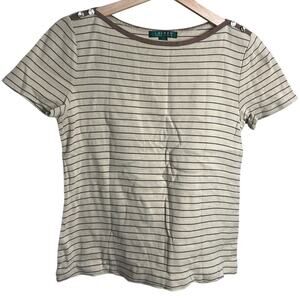 Ralph Lauren Large Gold Striped 100% Cotton Women's Top